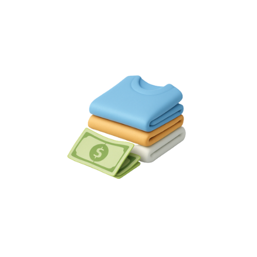 Stack of clothes with money representing payment